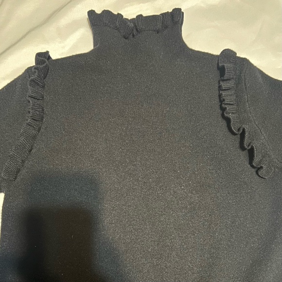 Zara Knit Sweater Dress Black Ruffle Turtleneck High Neck Cozy Size Medium - Picture 5 of 7